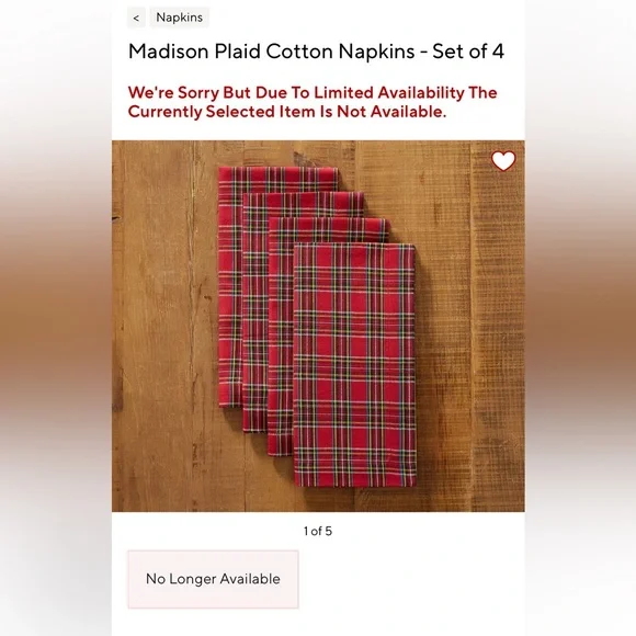 Pottery barn Madison Plaid Napkins, Set of 8 - Picture 3 of 4